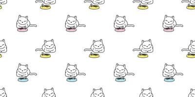 cat seamless pattern kitten vector food bowl fish scarf isolated repeat background tile wallpaper cartoon doodle illustration design