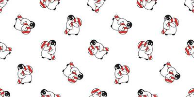 penguin seamless pattern Christmas vector Santa Claus candy cane birthday scarf isolated repeat wallpaper tile background cartoon illustration design