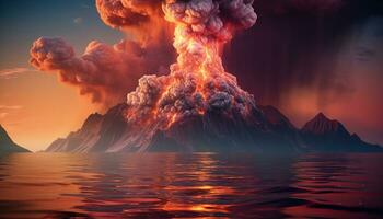 ai generado brillante hoguera entra en erupción, derritiendo acero en naturaleza ardiente infierno generado por ai foto