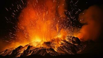 ai generado brillante hoguera entra en erupción, derritiendo acero en naturaleza ardiente infierno generado por ai foto