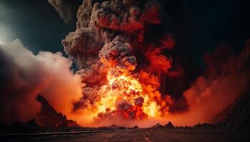 ai generado brillante hoguera entra en erupción, derritiendo acero en naturaleza ardiente infierno generado por ai foto