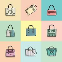 Collection of 9 Stylish Ladies Handbags for Fashion vector illustration. Beauty fashion objects icon concept. Set of elegant ladies fashion accessories vector design.