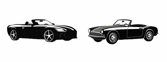 AI generated Silhouette cars on a white background. cars silhouettes with different poses isolated. old and new cars icons photo