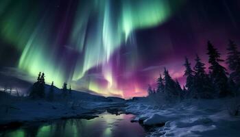 ai generado majestuoso montaña pico refleja estrellado noche en tranquilo ártico paisaje generado por ai foto