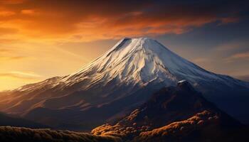 AI generated Majestic mountain peak, snowcapped and tranquil, in Japanese autumn generated by AI photo