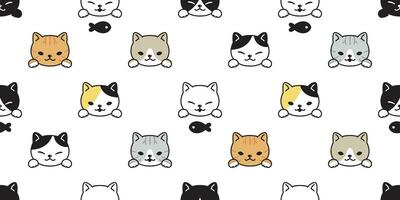 cat seamless pattern kitten vector calico breed fish cartoon scarf isolated repeat background tile wallpaper doodle illustration design