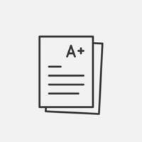 School report card with A plus grades line icon. Examination sheet. Vector outline sign