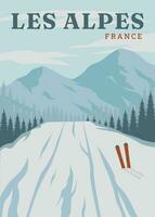 viaje esquí en les alpes póster Clásico vector ilustración diseño. nacional parque en Francia Clásico póster.