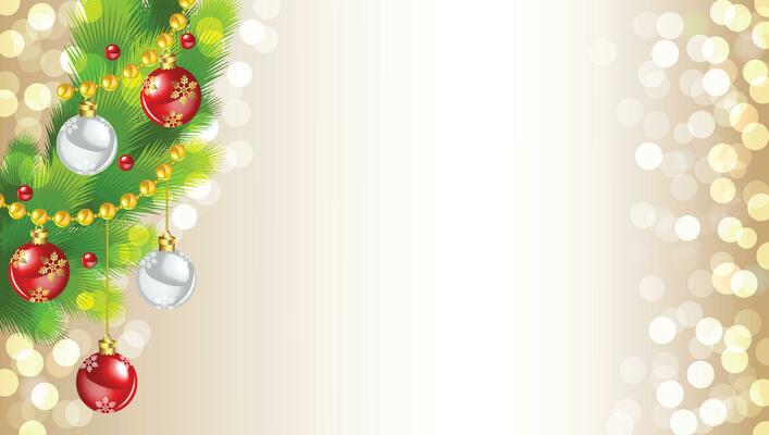 Decorated Christmas tree on golden bokeh lights background