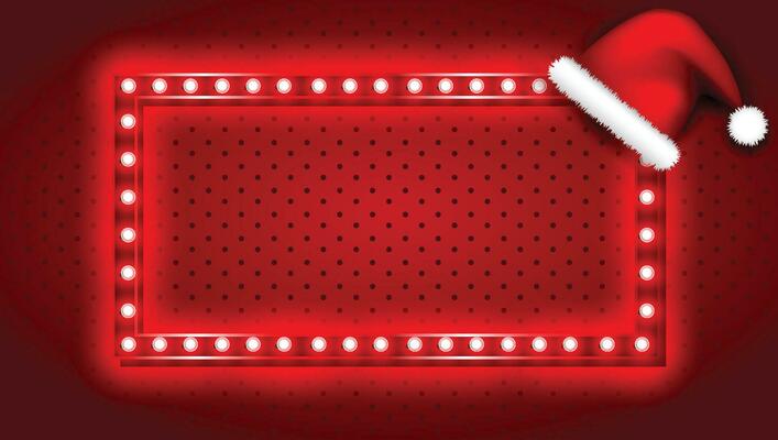 Retro Christmas light sign with santa claus hat on red background