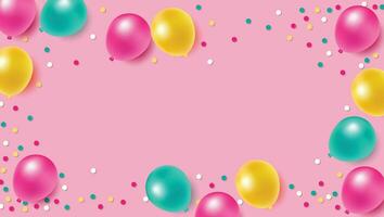 Colorful balloons  on pink background for Party and Celebrations With Space for Message vector