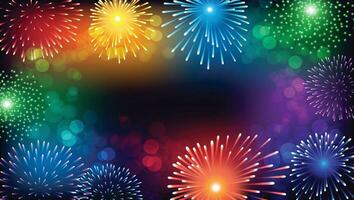 Abstract colorful firework on black background for celebration vector