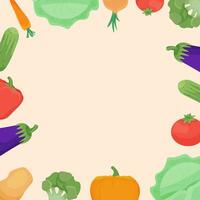 poster for local farmers market and harvest festival. vector templates . Flat illustrations of vegetable harvest. Frame with vegetables. Space for text.