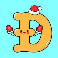 Smiling happy Dogecoin Sign and christmas. Vector flat cartoon character illustration icon design. Isolated on blue background