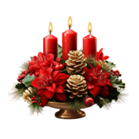 AI generated Christmas decoration fir tree branches and red candles isolated png