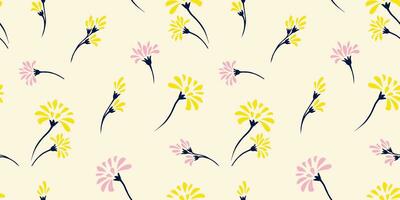 Seamless pattern with vector hand drawn minimalist, abstract, simple  flower. Cute gently light background. Template for design, fashion, textile, fabric, wallpaper, surface design.