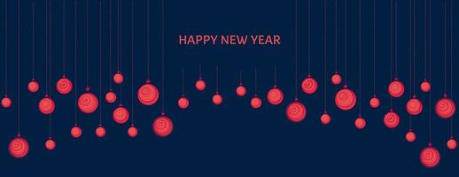 Christmas universal background . Vector hand drawn Christmas balls frame with copy space. Suitable for email header, post in social networks, advertising, events and page cover, banner, background