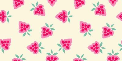 Seamless pattern with vector hand drawn creative  stylized berries raspberries.  Modern design pattern. Collage cute summer contemporary print. Vector design ornament for fabric, textile
