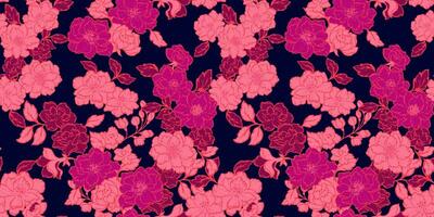 Abstract ornate flowers seamless pattern. Blooming spring or summer meadow seamless pattern. Vector hand drawn leaves and flowers. Template for textile, fashion, print, surface design, fabric