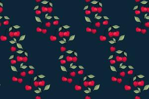 Seamless pattern with fruits Cherries. Summer berry, berries, leaves, background. Vector hand drawn sketch doodle cherry.  Design ornament for paper, cover, fabric, fashion, textile, wallpaper