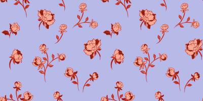 Seamless pattern with stylized rosebuds, roses. Hand drawn abstract ditsy flowers. Colorful cute rose on the purple  background. Vector hand drawn sketch. Template for , fashion, print, surface design