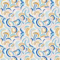 Seamless creative abstract stylized of tiny branches with drops, dots, dot pattern. Modern simple twigs yellow, blue texture branches on a white background. Vector hand drawn sketch.