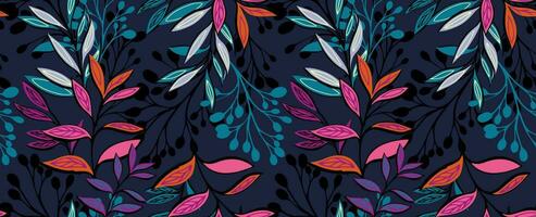 Creative seamless pattern with abstract, modern, colorful leaves and branches pattern. Vector hand drawn sketch. Template for design, textile, fashion, print, surface design, fabric, wallpaper,