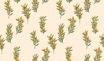 Seamless gentle, minimalistic, abstract pattern with branches leaves and burgeon. Vector hand draw sketch. Template for textile, fashion, print, surface design, fabric