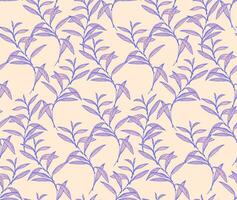 Seamless pattern with vector hand drawn leaf stem on a light background. Stylized, simple, pink pastel leaves branches print. Design for fashion, fabric, wallpaper.