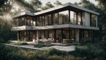 AI generated Contemporary Jungle House, Minimalist Design, Illustration photo