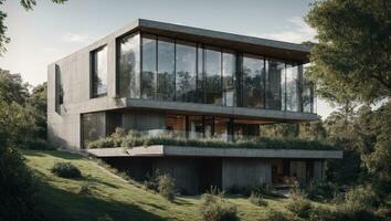 AI generated Modern Luxury House in Forest Illustration photo