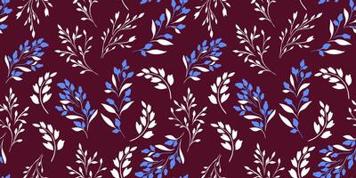Seamless pattern with  simple, abstract, artistic branches leaves. Vector hand drawn tiny silhouette branches leaves on a brown background. Template for textile, fashion, print, surface design, fabric