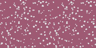 Retro seamless pattern with tiny abstract flowers drops, dots. Randomly scattered simple flowers on a burgundy background. Vector hand drawn sketch. Design for fashion, fabric, wallpaper.