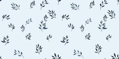 Elegant simple pattern with tiny branches leaves. Stylized dark leaf stems on a white background. Vector hand drawn sketch. Design for fashion, fabric, wallpaper.