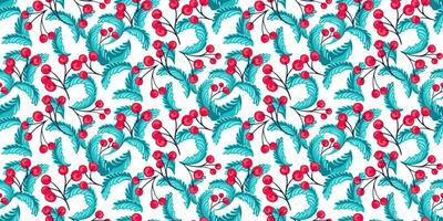 Colorful, abstract, artistic branches and berries intertwined in a seamless pattern.  Vector hand drawn. Template for design, fashion, fabric, wallpaper