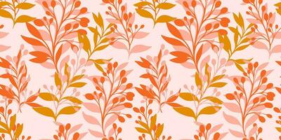 Artistic seamless pattern with abstract, modern, colorful leaves and branches.  Vector  hand drawn sketch leaf silhouettes.  Template for textile, fashion, print, surface design, fabric