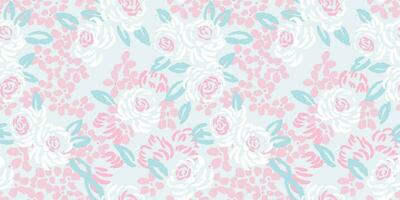 Seamless pattern with abstract rose and leaves   Pastel monotone white background. Vector hand drawn shape rose flowers. Template for design, fashion, fabric, textile, texture