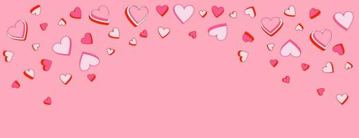 Colorful banner with hearts. Horizontal border with copy space. Vector illustration stylized cute cartoon retro hearts. Suitable for email header, post in social networks, advertising, events