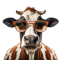 ai généré photo du visage de habillé en haut vache portant une costume et des lunettes de soleil dans png