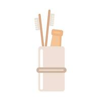 Toothbrushes, toothpaste in a glass vector