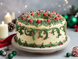 AI generated Christmas white butter cream cake photo