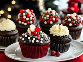 AI generated Christmas brownie cupcakes photo