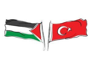 line art vector of Turkey Palestine Flags are waving.