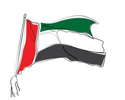 hand drawn line art vector of Emirati Flag waving in air.