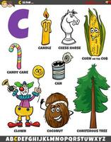 Letter C set with cartoon objects and characters vector