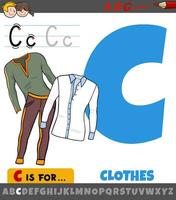 letra C desde alfabeto con dibujos animados ropa objetos vector