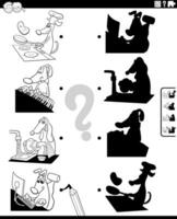 shadow activity with comic dog characters coloring page vector