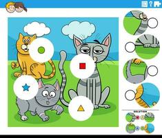 match the pieces educational activity with cartoon cats vector