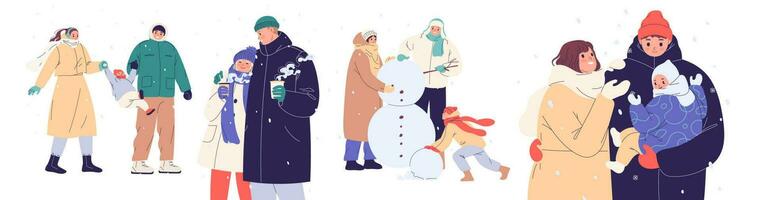 Happy young people walking outside in the winter vector