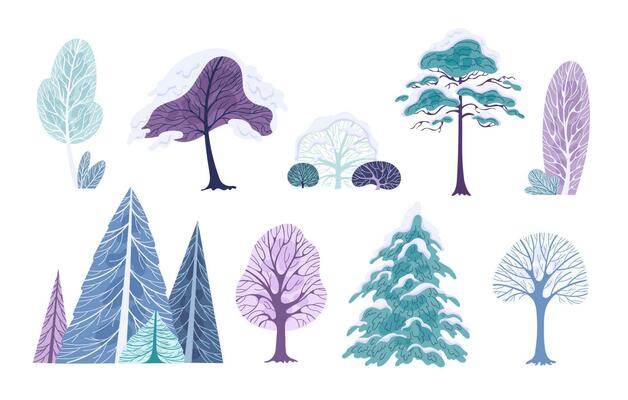 Winter trees snow covered crowns vector illustration